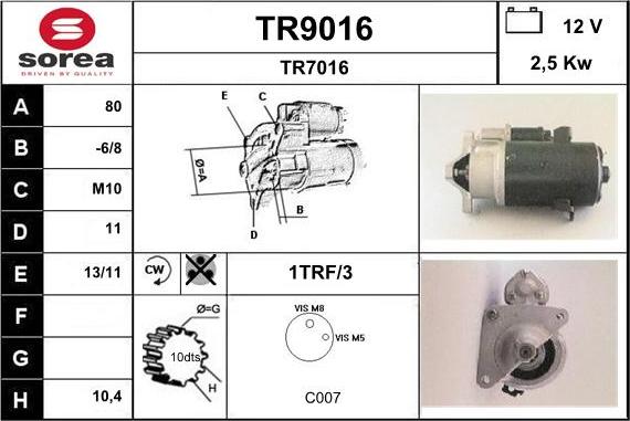 SNRA TR9016 - Стартер autocars.com.ua