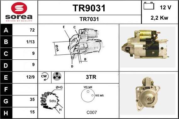 SNRA TR9031 - Стартер autocars.com.ua