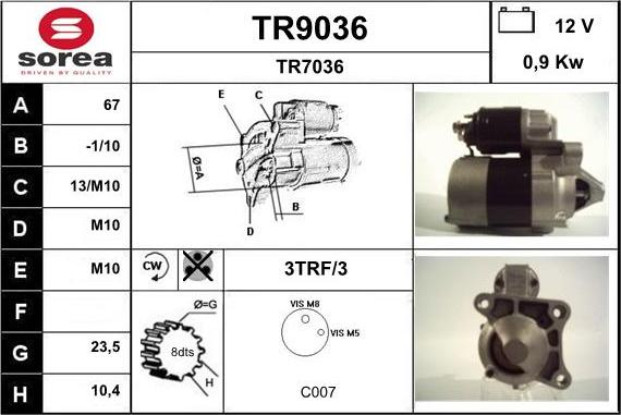 SNRA TR9036 - Стартер avtokuzovplus.com.ua