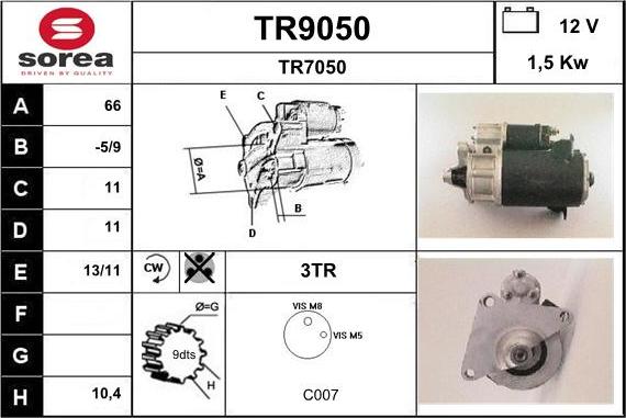 SNRA TR9050 - Стартер autocars.com.ua