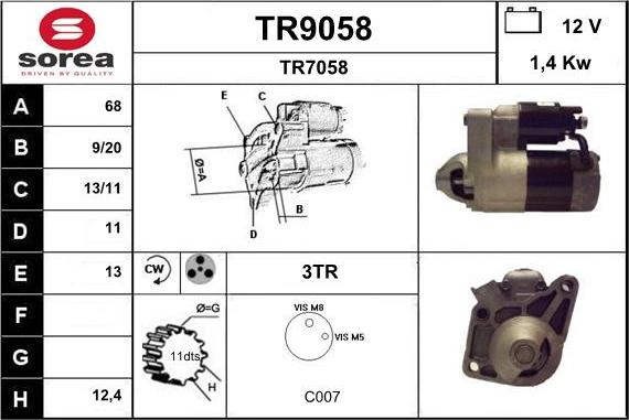 SNRA TR9058 - Стартер autocars.com.ua