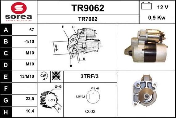 SNRA TR9062 - Стартер autocars.com.ua