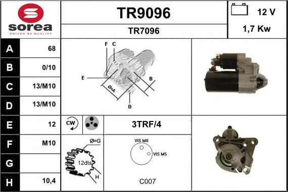 SNRA TR9096 - Стартер autocars.com.ua