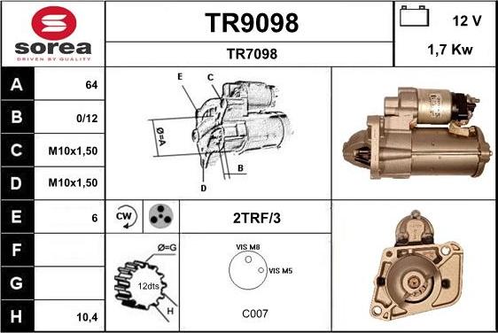 SNRA TR9098 - Стартер autocars.com.ua