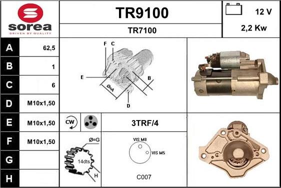 SNRA TR9100 - Стартер autocars.com.ua