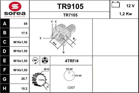 SNRA TR9105 - Стартер autocars.com.ua