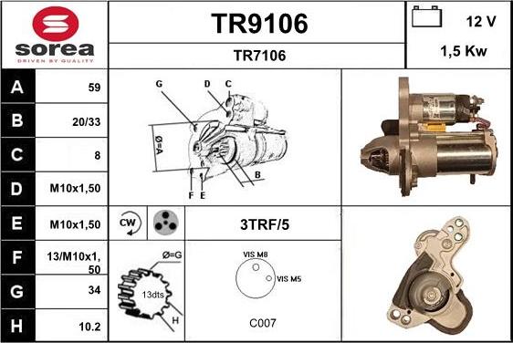 SNRA TR9106 - Стартер autocars.com.ua