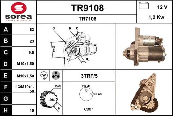 SNRA TR9108 - Стартер autocars.com.ua
