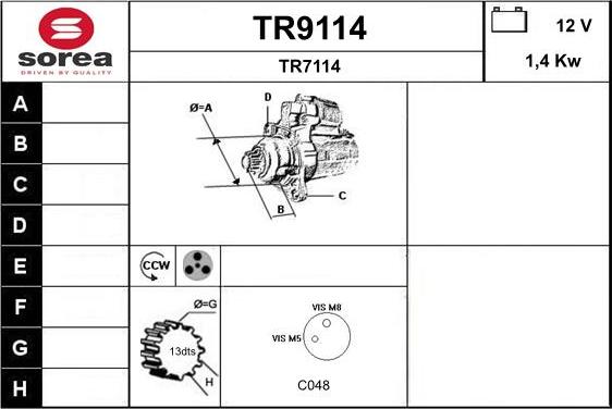 SNRA TR9114 - Стартер autocars.com.ua