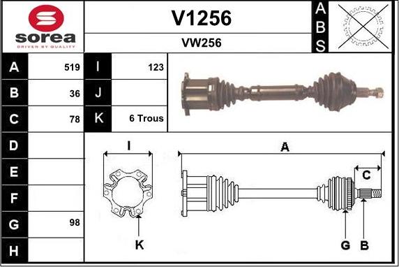 SNRA V1256 - Приводний вал autocars.com.ua