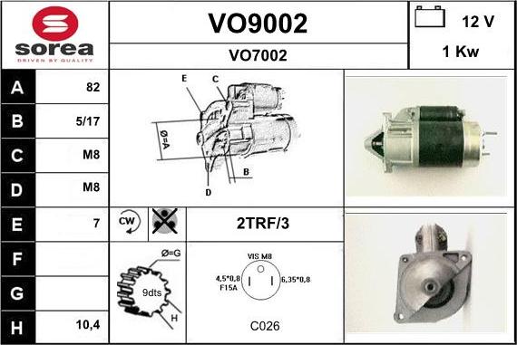 SNRA VO9002 - Стартер autocars.com.ua