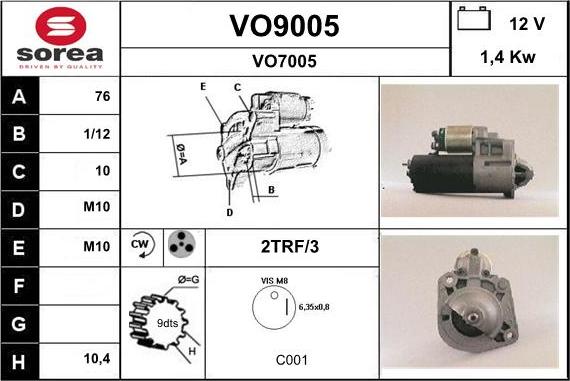 SNRA VO9005 - Стартер avtokuzovplus.com.ua