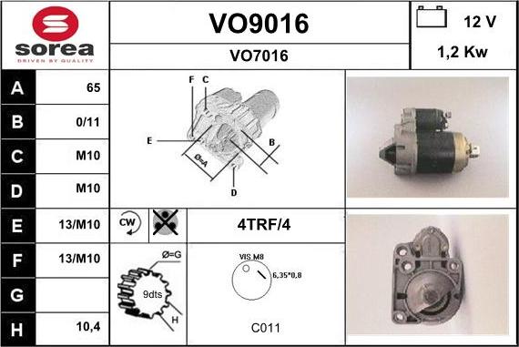 SNRA VO9016 - Стартер autocars.com.ua