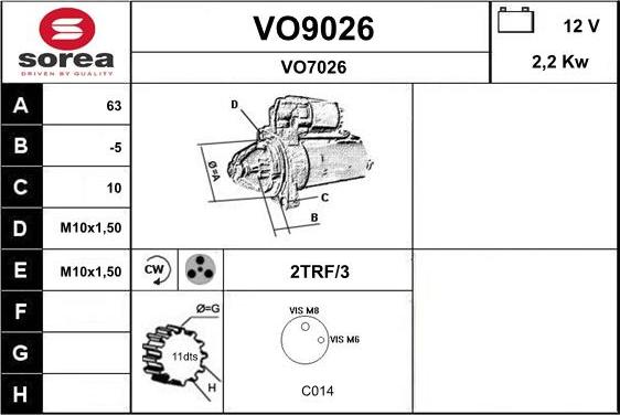 SNRA VO9026 - Стартер autocars.com.ua