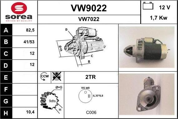 SNRA VW9022 - Стартер autocars.com.ua