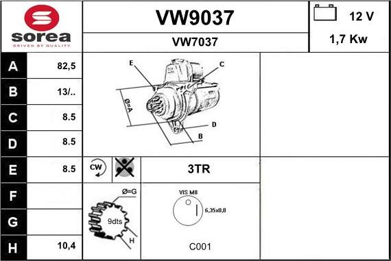 SNRA VW9037 - Стартер avtokuzovplus.com.ua