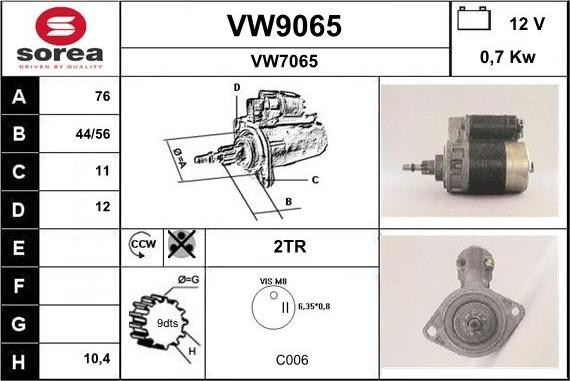 SNRA VW9065 - Стартер autocars.com.ua