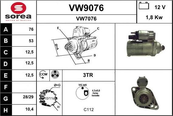 SNRA VW9076 - Стартер autocars.com.ua