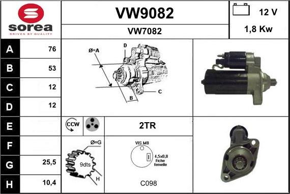 SNRA VW9082 - Стартер autocars.com.ua