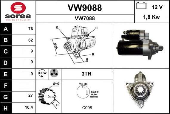 SNRA VW9088 - Стартер avtokuzovplus.com.ua