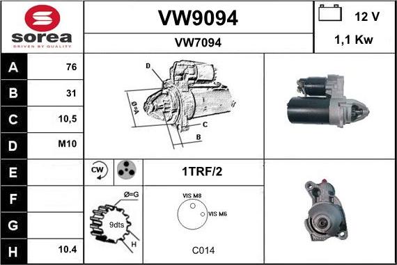 SNRA VW9094 - Стартер autocars.com.ua