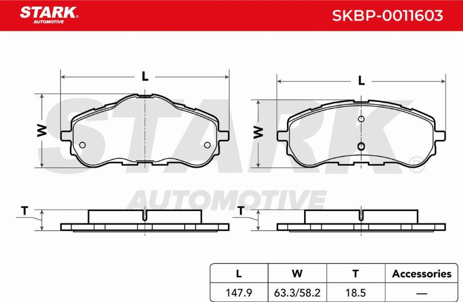 Stark SKBP-0011603 - Гальмівні колодки, дискові гальма autocars.com.ua