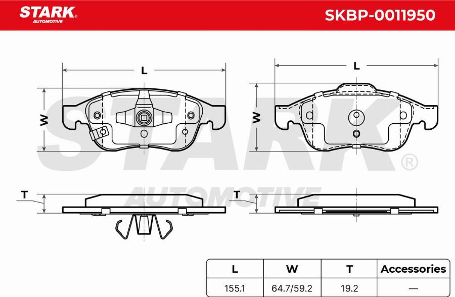 Stark SKBP-0011950 - Гальмівні колодки, дискові гальма autocars.com.ua