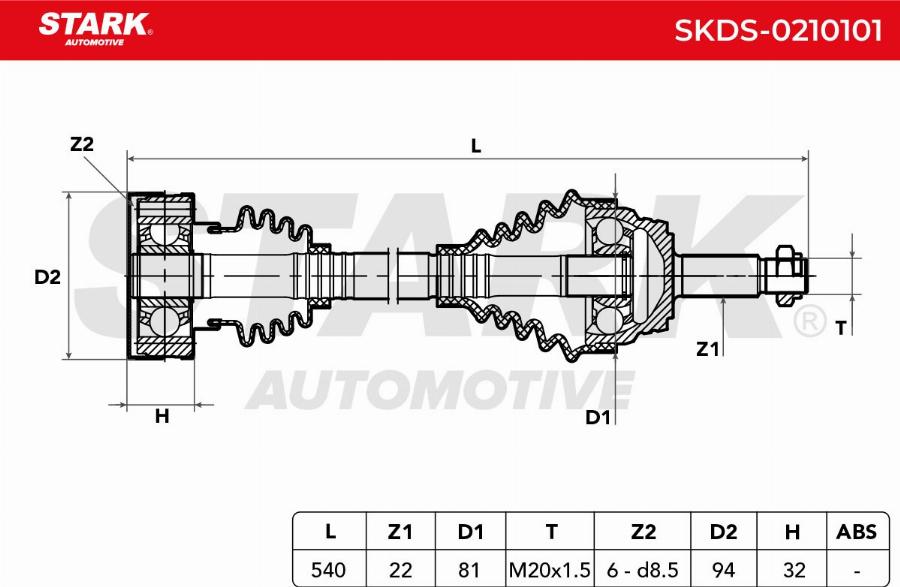 Stark SKDS-0210101 - Приводний вал autocars.com.ua