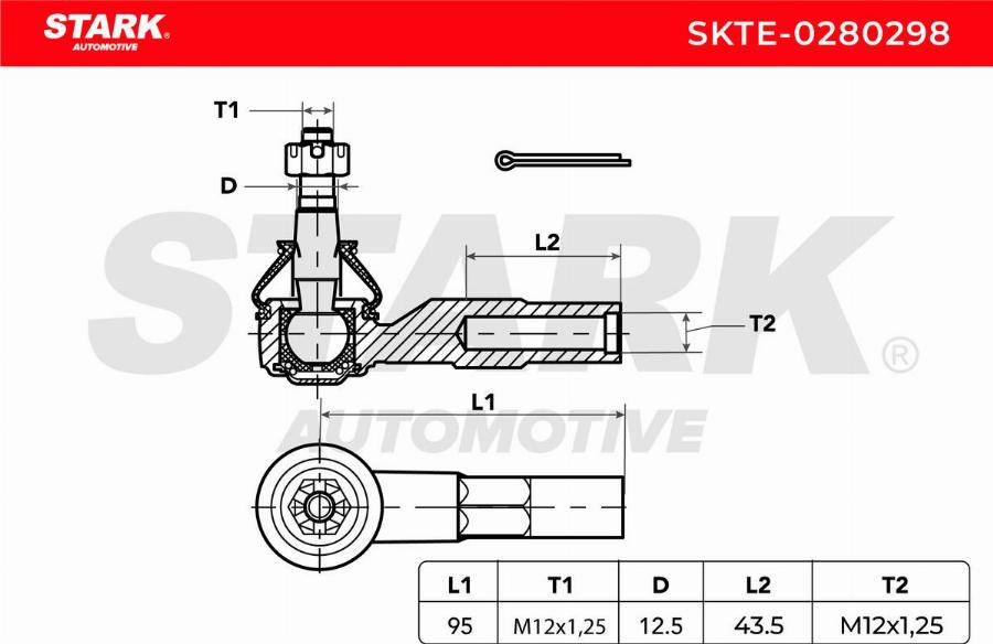 Stark SKTE-0280298 - Наконечник рульової тяги, кульовий шарнір autocars.com.ua