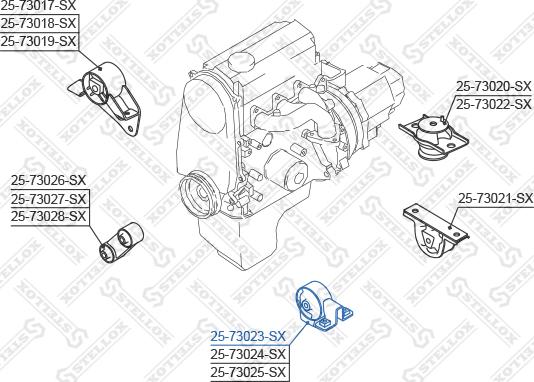 Stellox 25-73023-SX - Подушка, опора, подвеска двигателя avtokuzovplus.com.ua