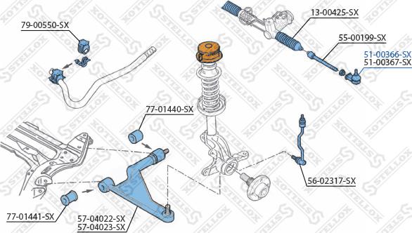 Stellox 51-00366-SX - Наконечник рульової тяги, кульовий шарнір autocars.com.ua