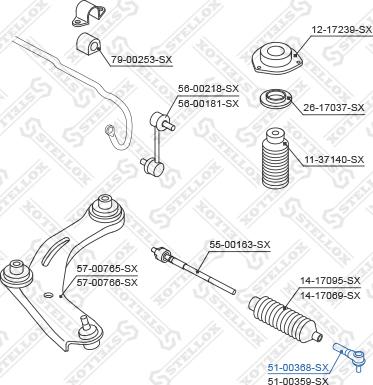 Stellox 51-00368-SX - Наконечник рульової тяги, кульовий шарнір autocars.com.ua