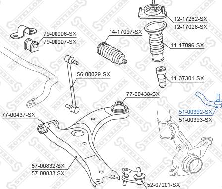 Stellox 51-00392-SX - Наконечник рульової тяги, кульовий шарнір autocars.com.ua