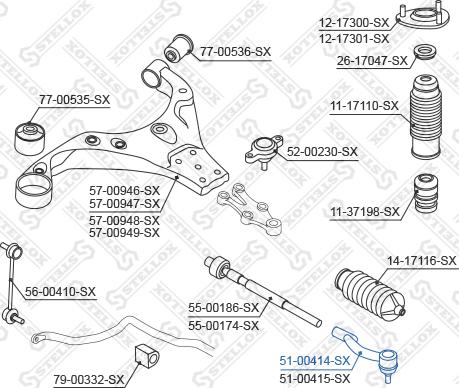 Stellox 51-00414-SX - Наконечник рульової тяги, кульовий шарнір autocars.com.ua