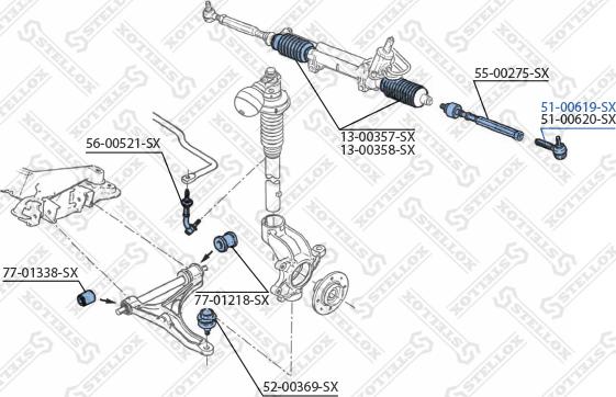 Stellox 51-00619-SX - Наконечник рульової тяги, кульовий шарнір autocars.com.ua