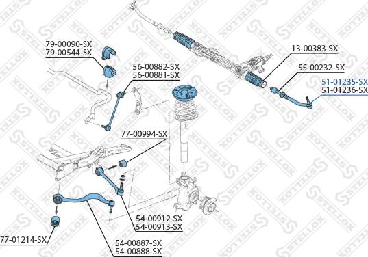 Stellox 51-01235-SX - Наконечник рульової тяги, кульовий шарнір autocars.com.ua