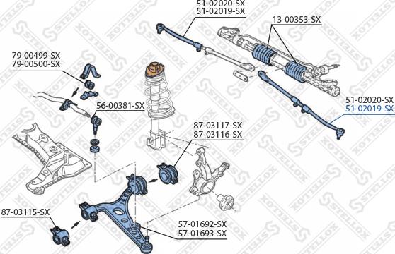 Stellox 51-02019-SX - Наконечник рульової тяги, кульовий шарнір autocars.com.ua