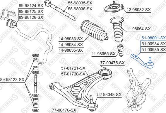 Stellox 51-98001-SX - Наконечник рулевой тяги, шарнир avtokuzovplus.com.ua