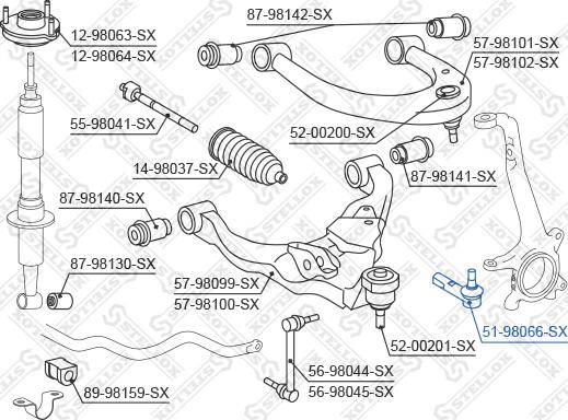 Stellox 51-98066-SX - Наконечник рульової тяги, кульовий шарнір autocars.com.ua