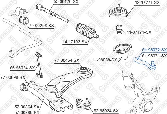 Stellox 51-98072-SX - Наконечник рульової тяги, кульовий шарнір autocars.com.ua