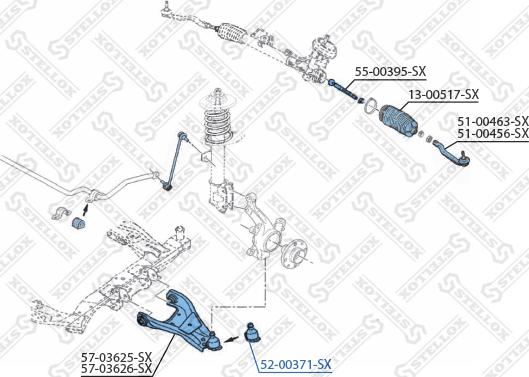 Stellox 52-00371-SX - Шаровая опора, несущий / направляющий шарнир avtokuzovplus.com.ua