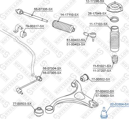 Stellox 52-02604-SX - Шаровая опора, несущий / направляющий шарнир autodnr.net