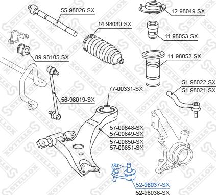 Stellox 52-98037-SX - Шаровая опора, несущий / направляющий шарнир avtokuzovplus.com.ua