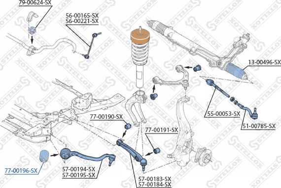 Stellox 77-00196-SX - Сайлентблок, важеля підвіски колеса autocars.com.ua