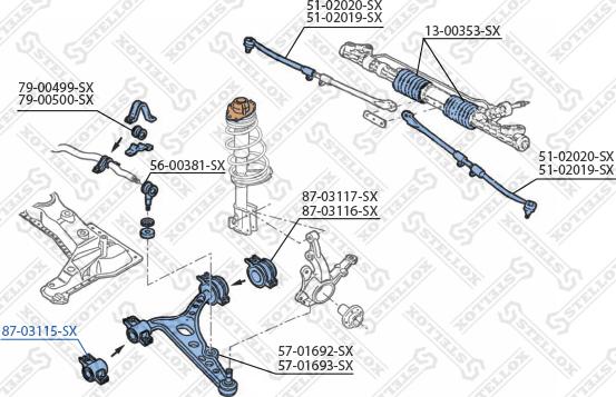 Stellox 87-03115-SX - Сайлентблок, важеля підвіски колеса autocars.com.ua