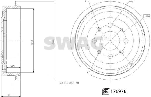 Swag 33 10 3828 - Гальмівний барабан autocars.com.ua