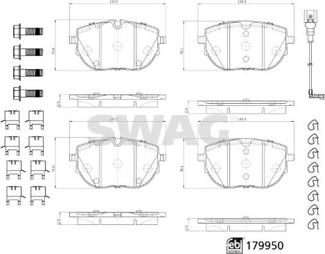 Swag 33 10 5568 - Гальмівні колодки, дискові гальма autocars.com.ua