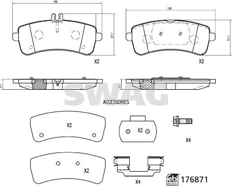 Swag 33 10 7369 - Гальмівні колодки, дискові гальма autocars.com.ua