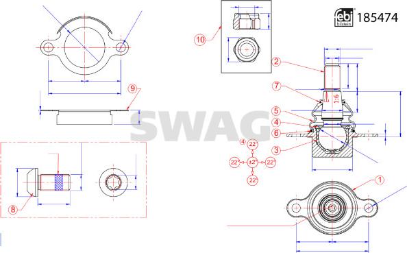 Swag 33 10 9936 - Осьовий шарнір, рульова тяга autocars.com.ua