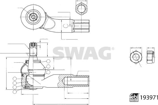 Swag 33 11 1459 - Наконечник рульової тяги, кульовий шарнір autocars.com.ua